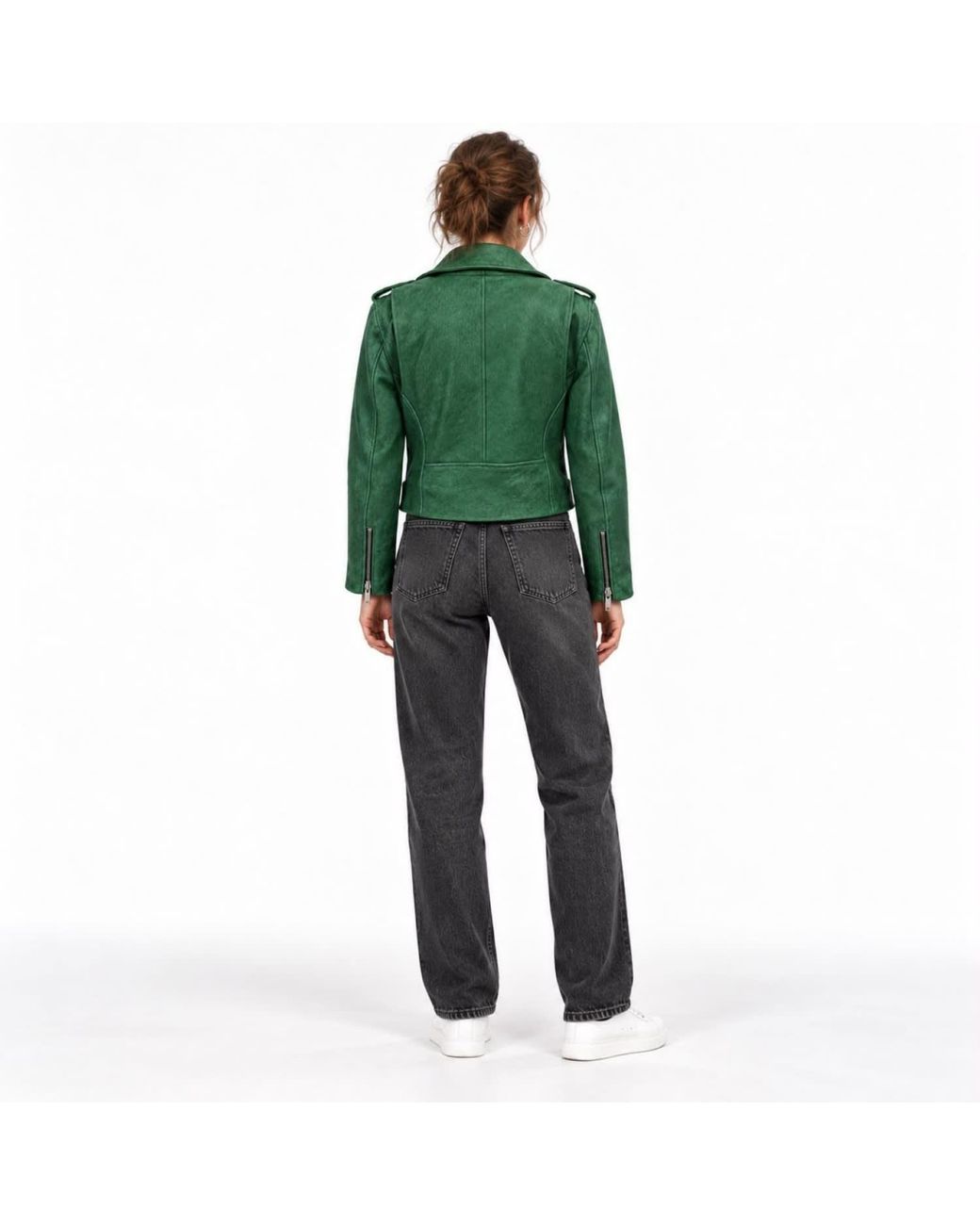 Zasta Studio Green Sea Cropped Biker Leather Jacket
