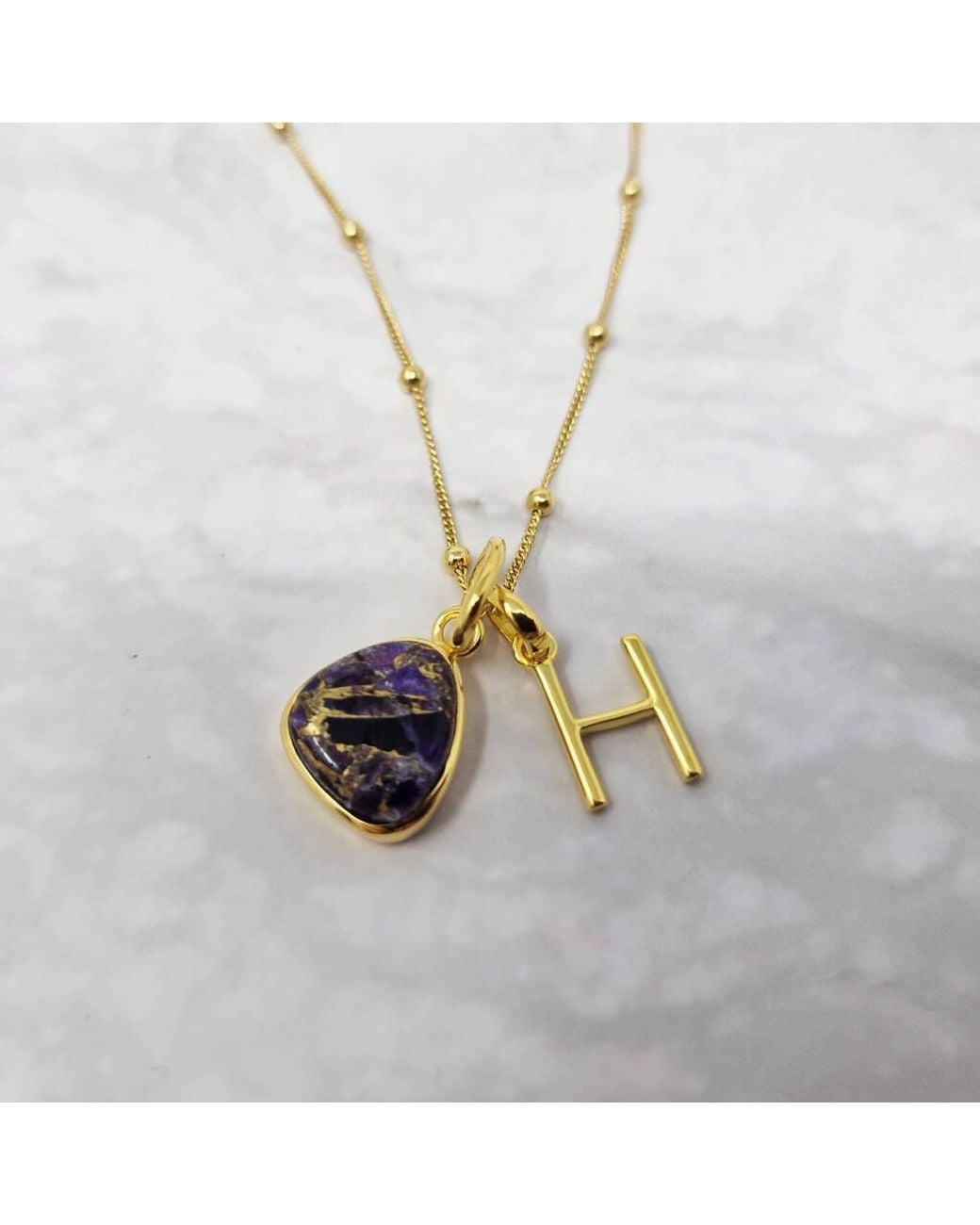 Sophelia Metallic Vermeil Plated Amethyst February Birthstone Initial Charm Necklace