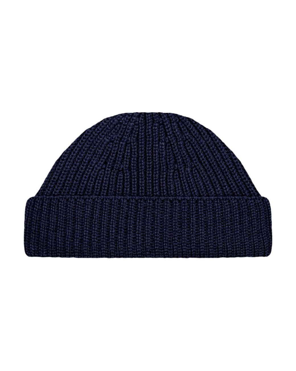 Paul James Knitwear Blue Heavyweight Extra Fine Merino Caster Fisherman Beanie for men