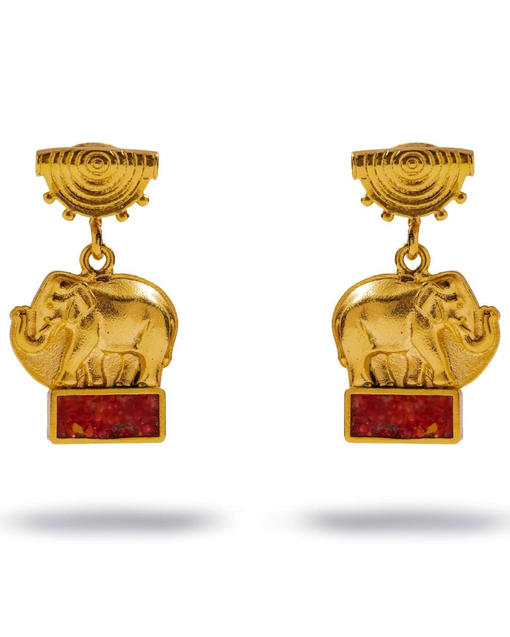 Ebru Jewelry Metallic Lucky Elephant Coral Mosaic Drop Earrings