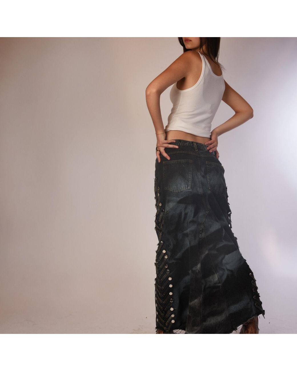 Zasta Studio Blue Shred Couture Carbon Clash Studded Denim Skirt G