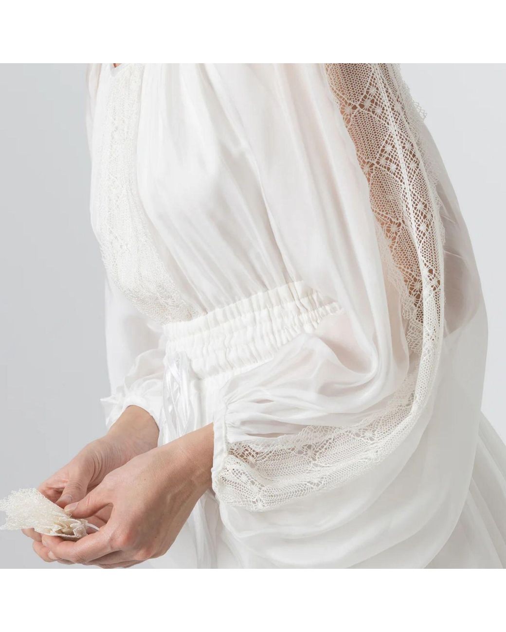 IZABELA MANDOIU White Midi Silk Voile Dress With Macramé Insets And Adjustable Waist
