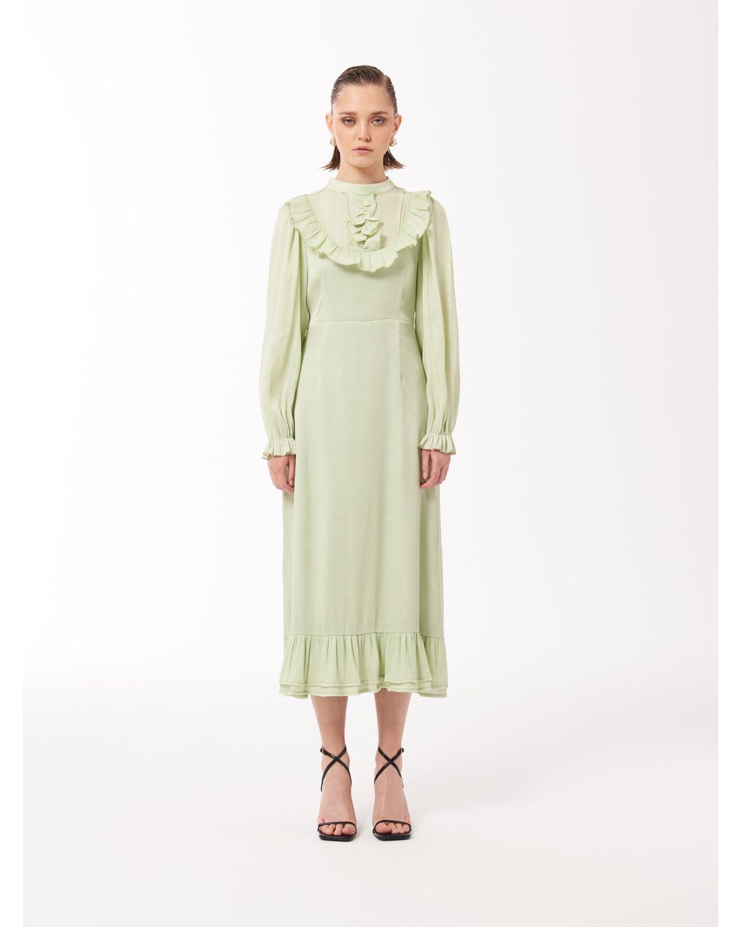 Sour Figs Green Ruffled Midi Dress