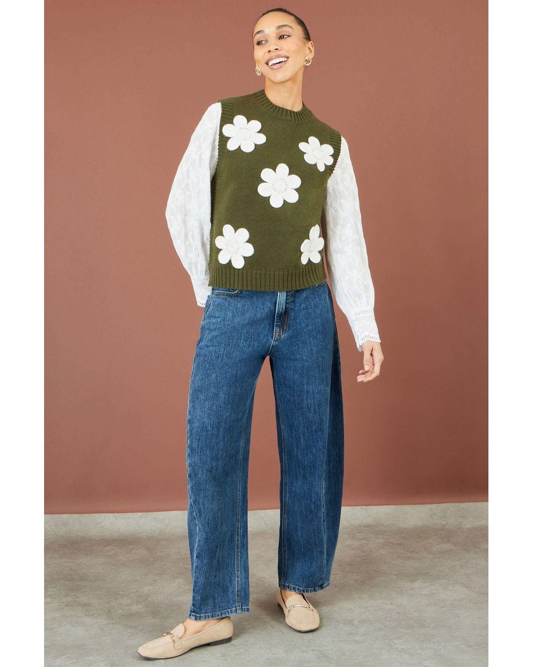 Yumi' Green Flower Applique Knit Tank