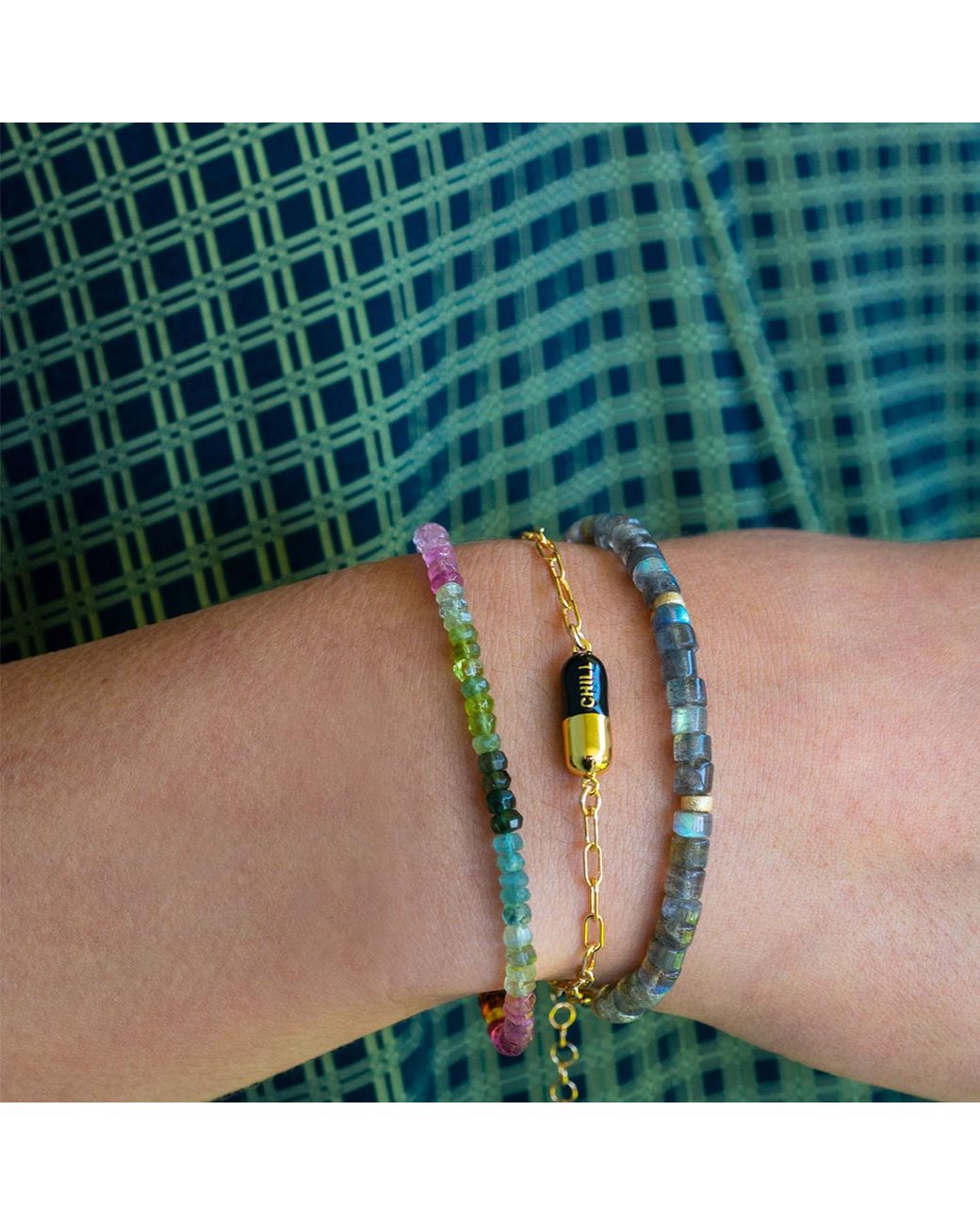 Kris Nations Multicolor Chill Pill Enamel Bracelet Gold Filled & Black Enamel