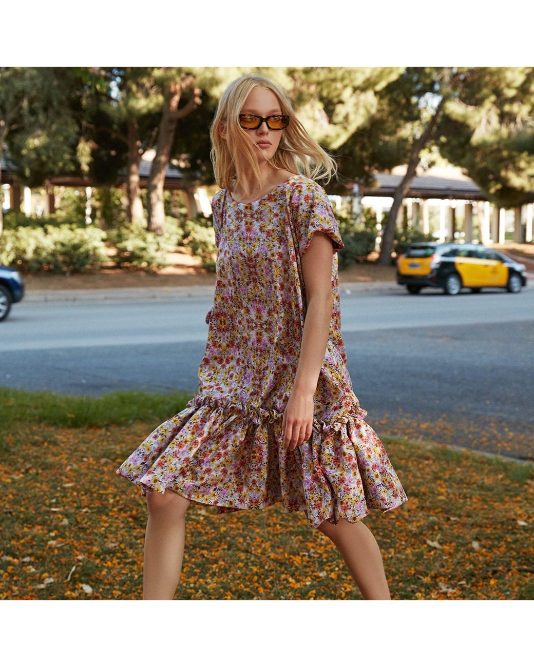 Miro Misljen Pink Floral Belted Drop Waist Midi Dress