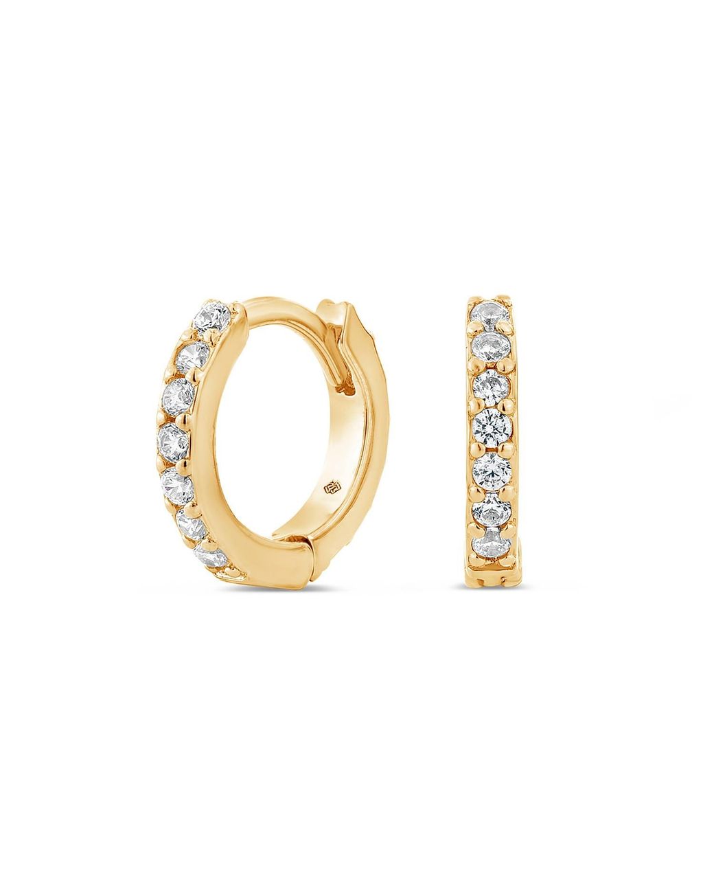 SALLY SKOUFIS Metallic Light Huggie Earrings With Made Cz Diamond Stimulant