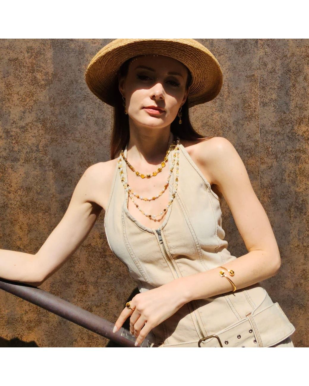 Farra Metallic Tiger-Eye Stone Bangle