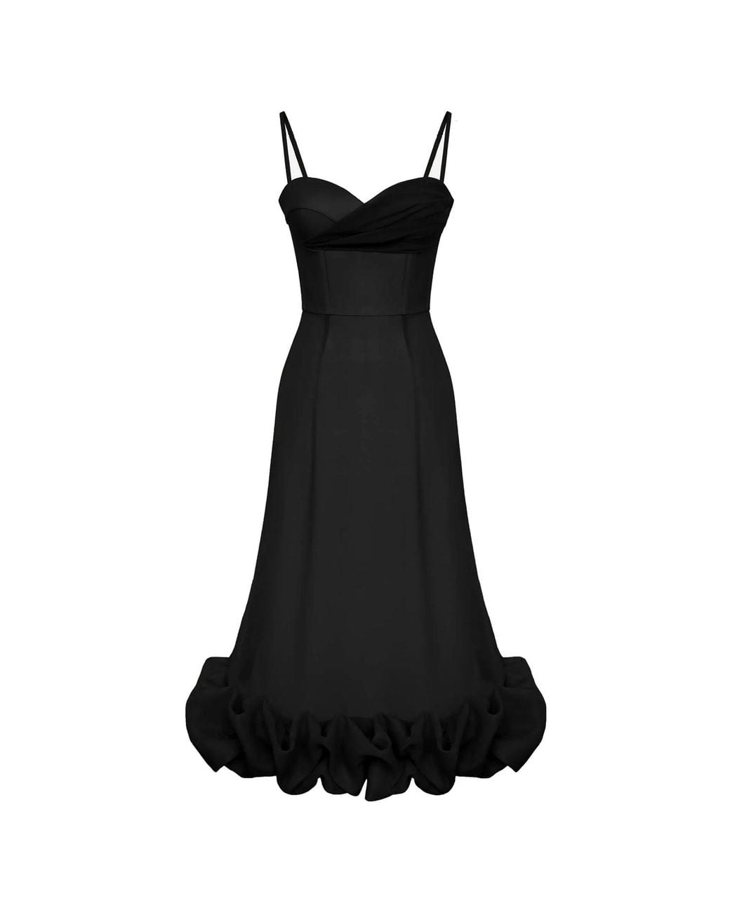 POST MERIDIEM Black Draped Bodice Bottom Flounced Bustier Dress