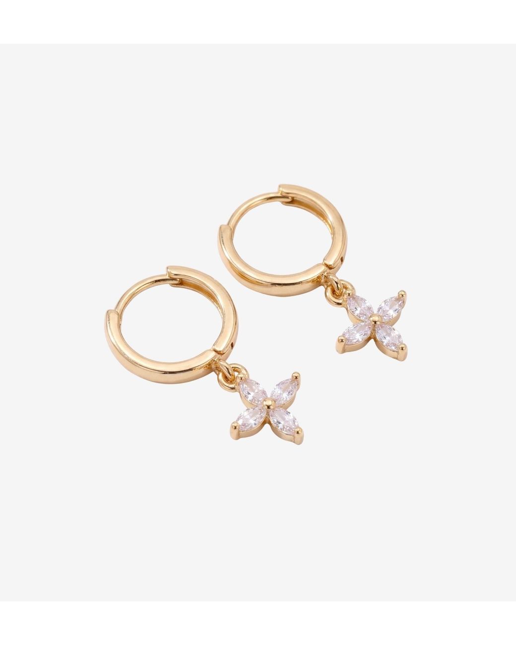 Uchi and Soto Metallic Kinmokusei Flower Drop Huggie Hoop Earrings