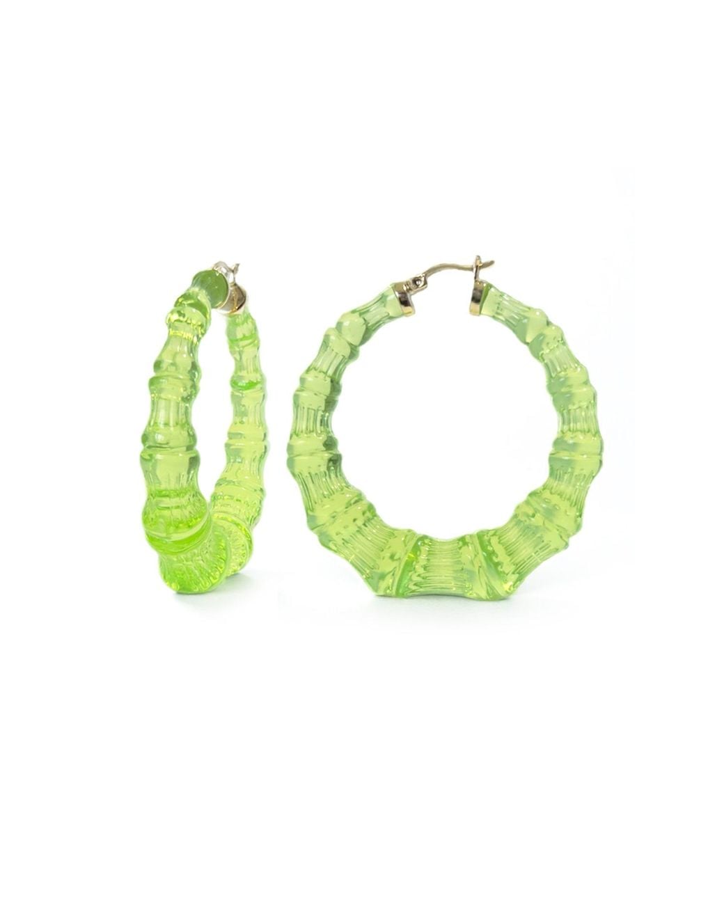 Gold & Honey Green Bamboo Hoop Earrings