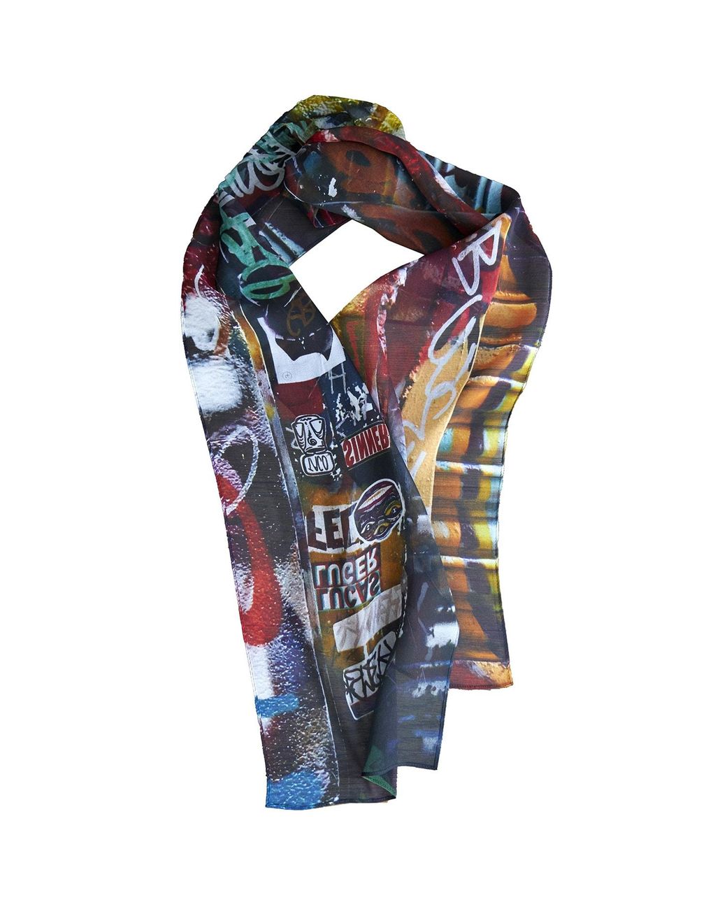 Babs Boutique NYC Blue Silk Georgette Graffiti Print Scarf