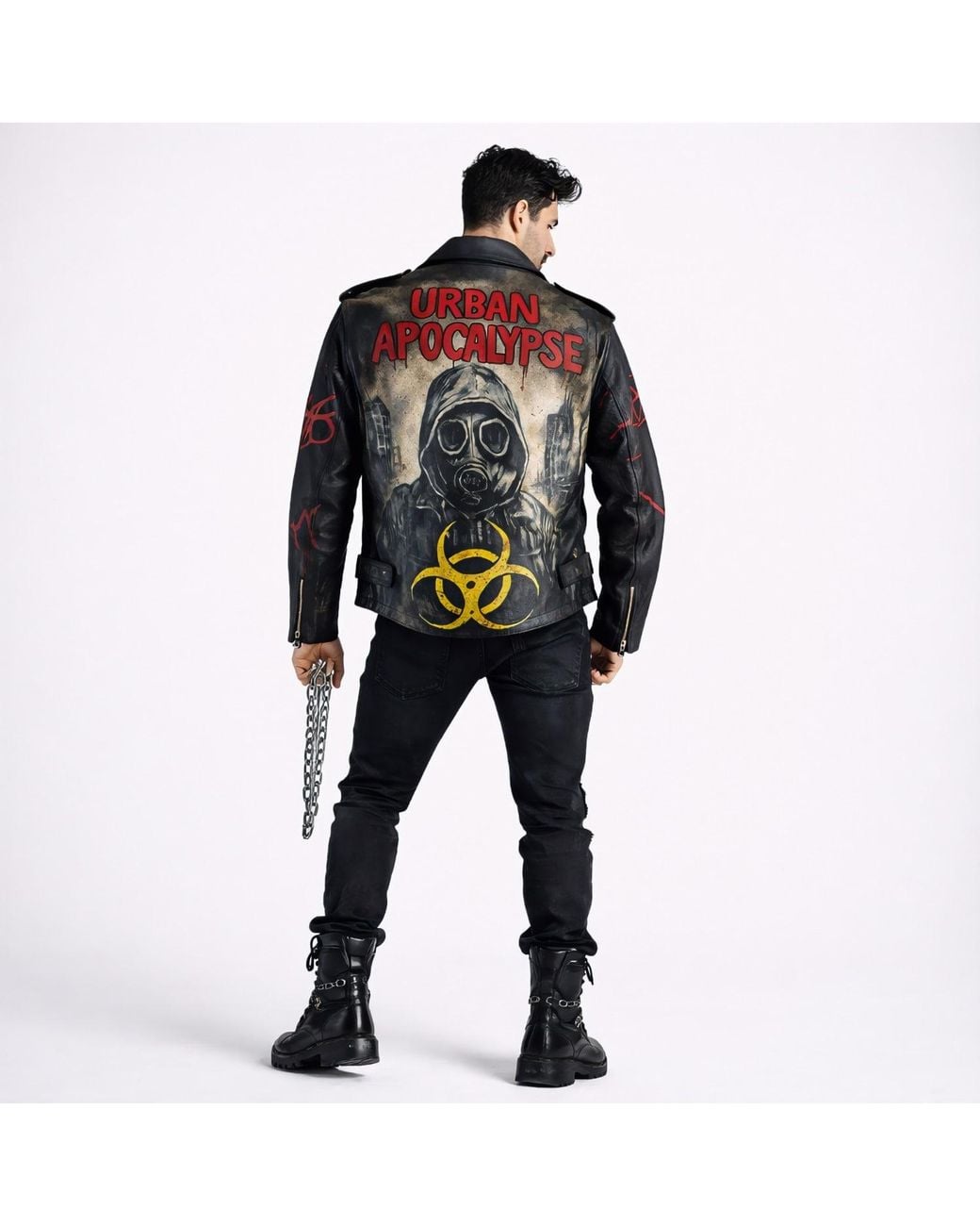 Zasta Studio Green Hand-Painted Leather Biker Jacket for men