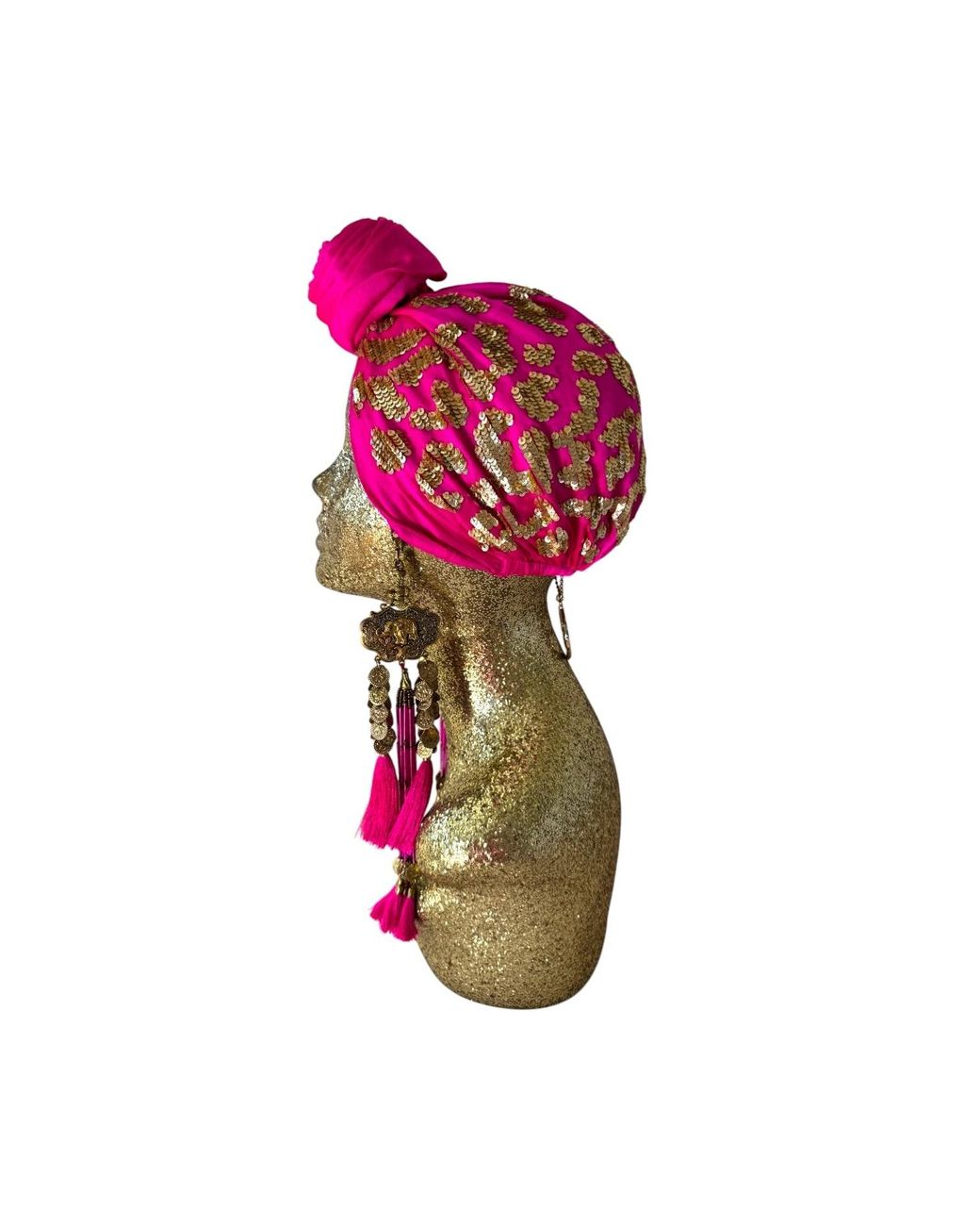 Julia Clancey Pink Luxe Edith Hotty Dream Leopard Sequin Turban