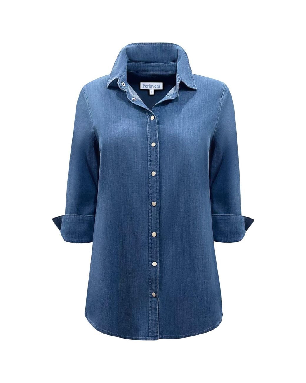 Perlavera Blue Ginger Mid Washing Denim Three Quarter Sleeve Length Missy Fit Shirt