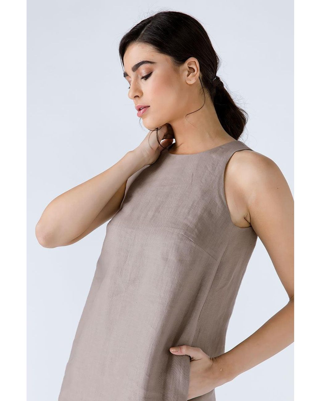 Conquista Natural Taupe Sleeveless Sack Dress