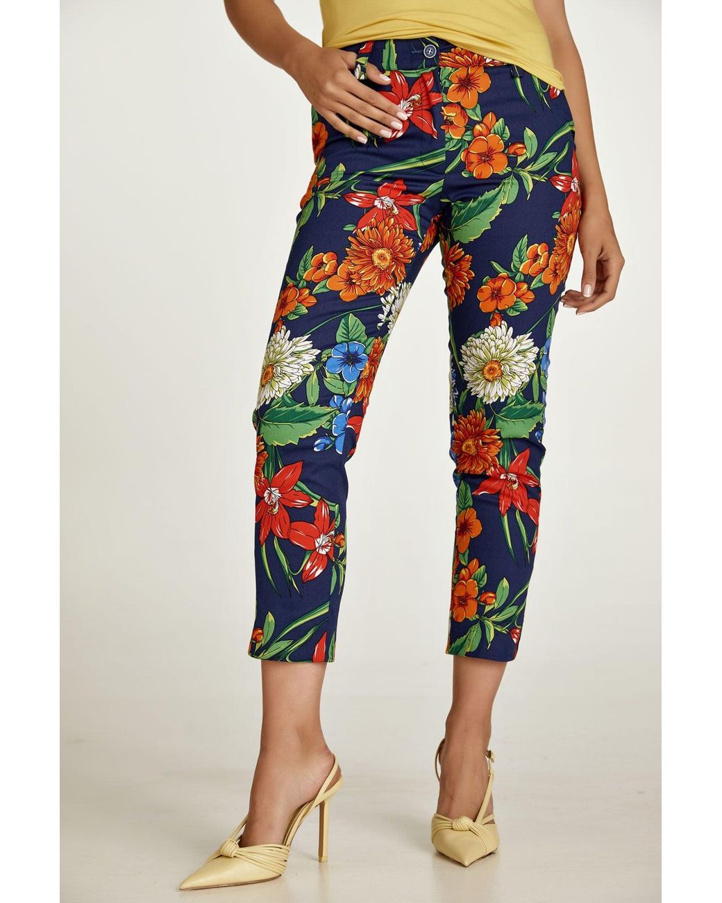 Conquista Blue Floral Cotton Pants