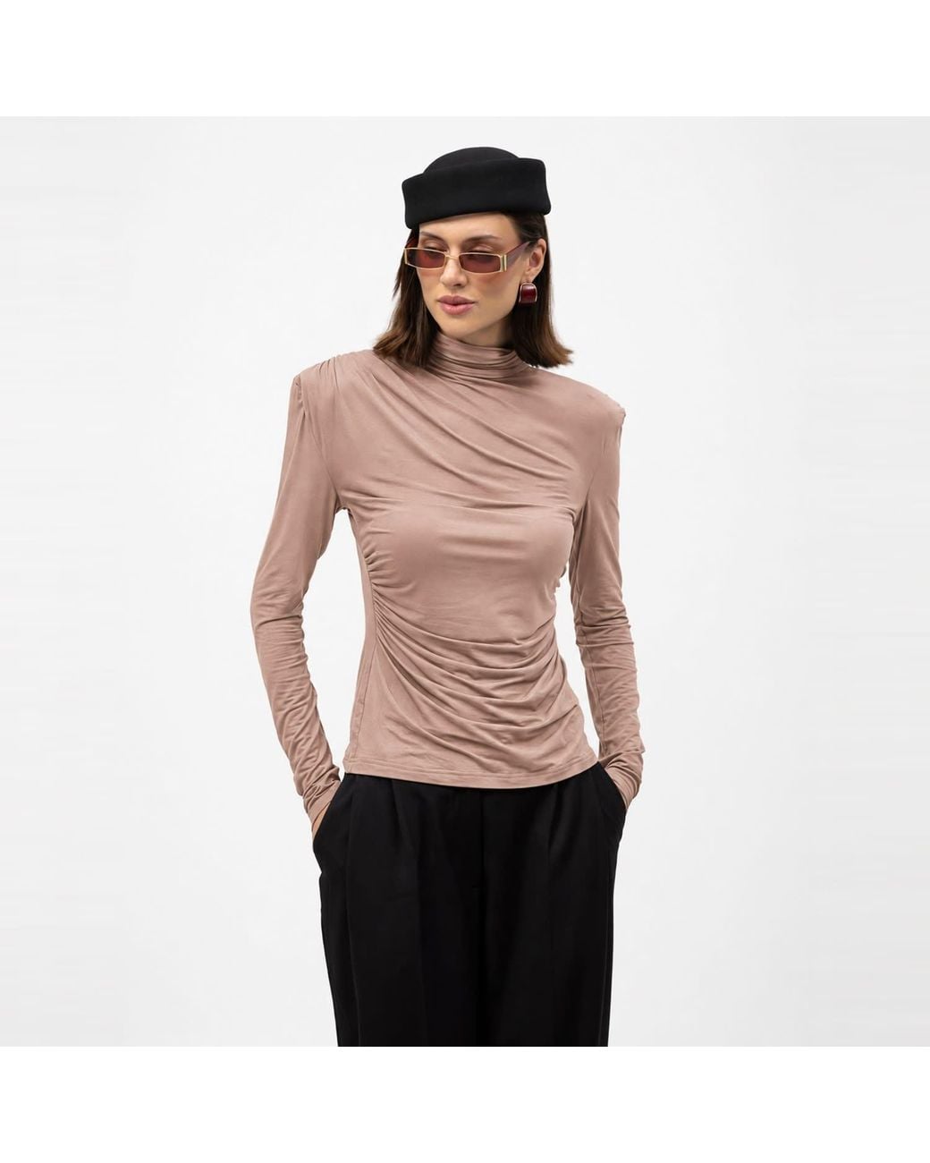 Mandragora Pink Neutrals Turtleneck With Draping Varo Cappuccino