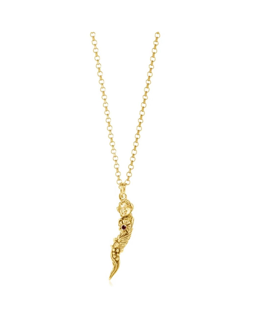 Unaloe Metallic Italian Horn Goddess Pendant Necklace With Ruby – Plated for men