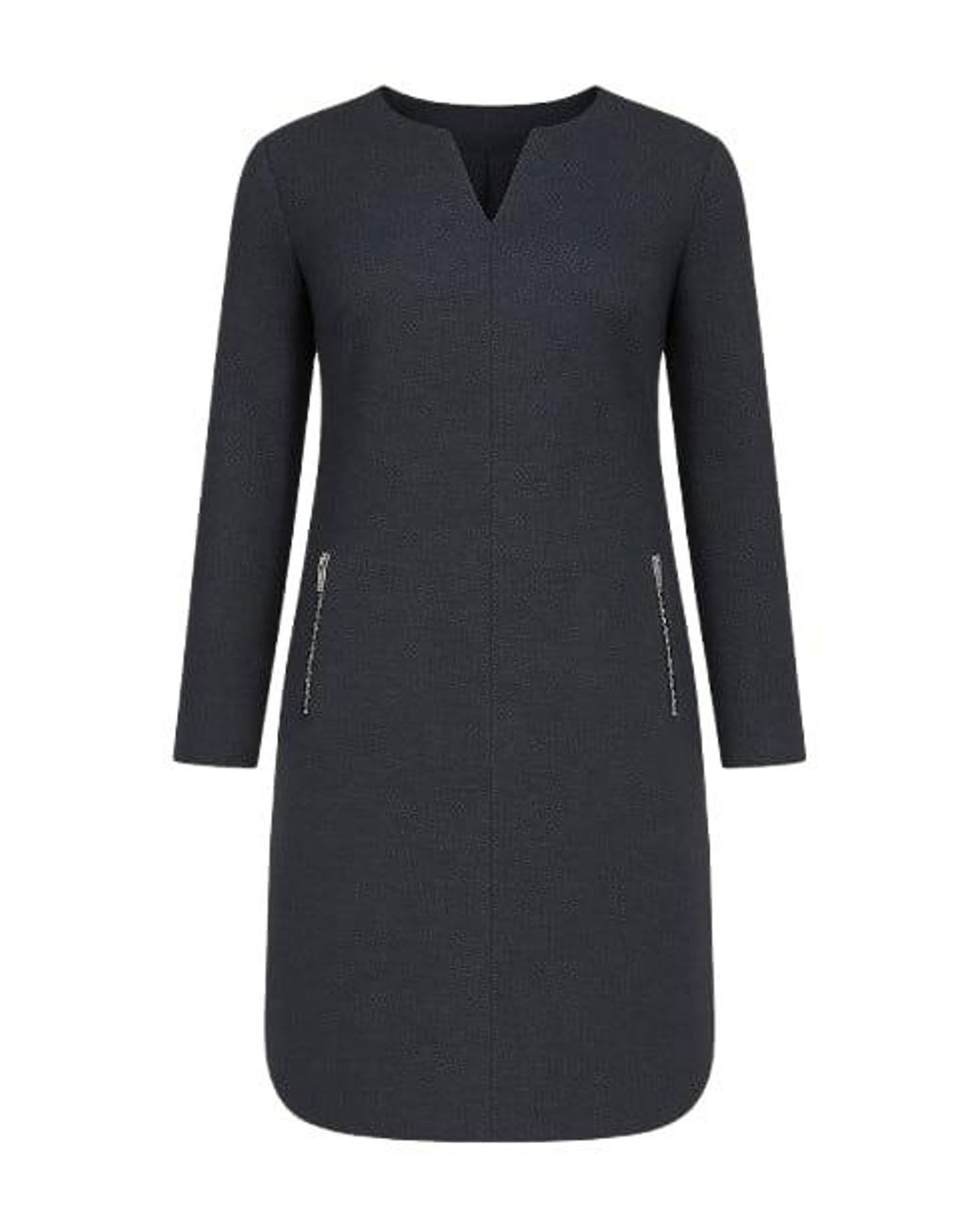 Conquista Black Long Sleeve Dress With Rounded Hemline