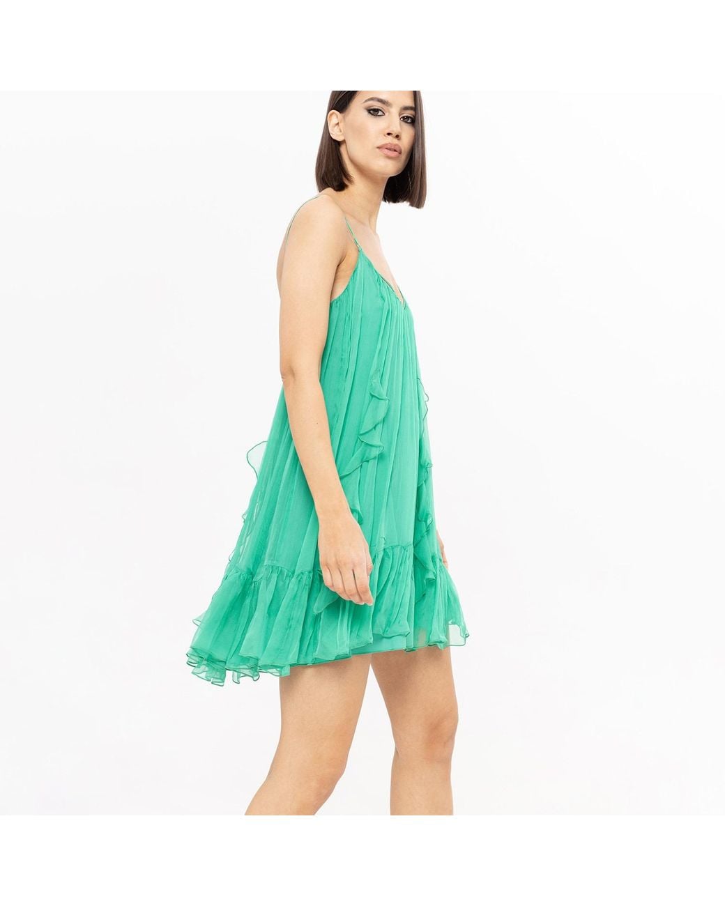 Nissa Green Backless Silk Mini Dress