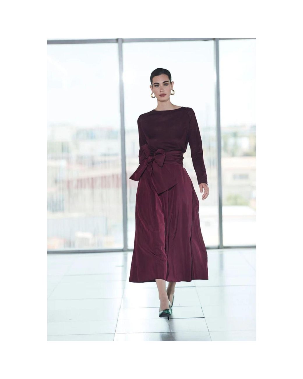 The Extreme Collection Purple Midi Skirt Plum Taffeta With Waist Bow