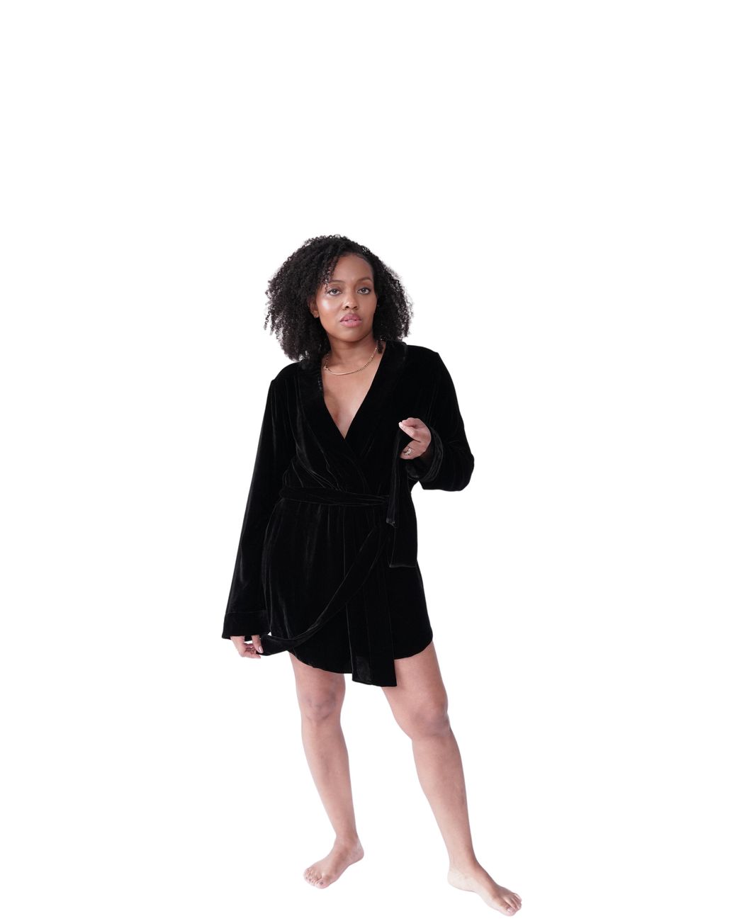 Je Mérite (I Deserve) Black Silk Velvet Short Robe