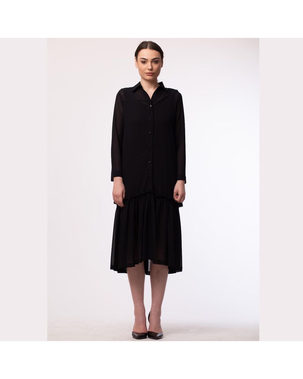 Silvia Serban Black Frill Shirt Dress