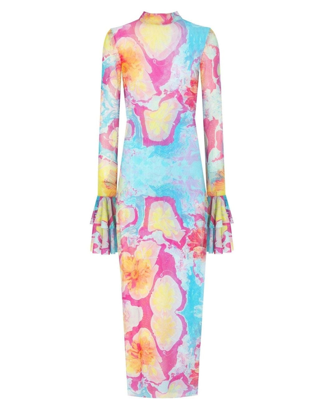 No'design White Sheer Midi Dress With Ruffled Sleeves