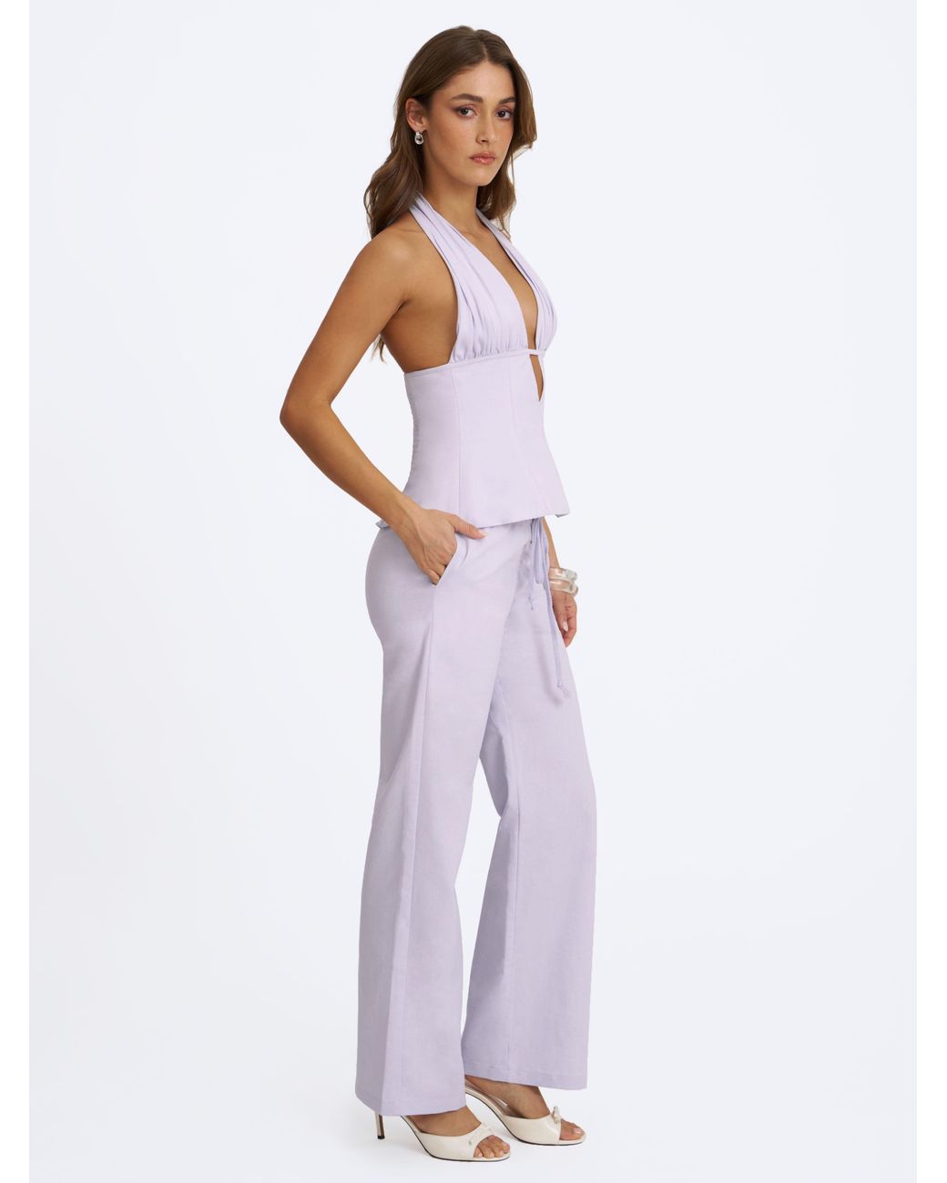 Miss Circle New York White Laureen Linen Straight Pants