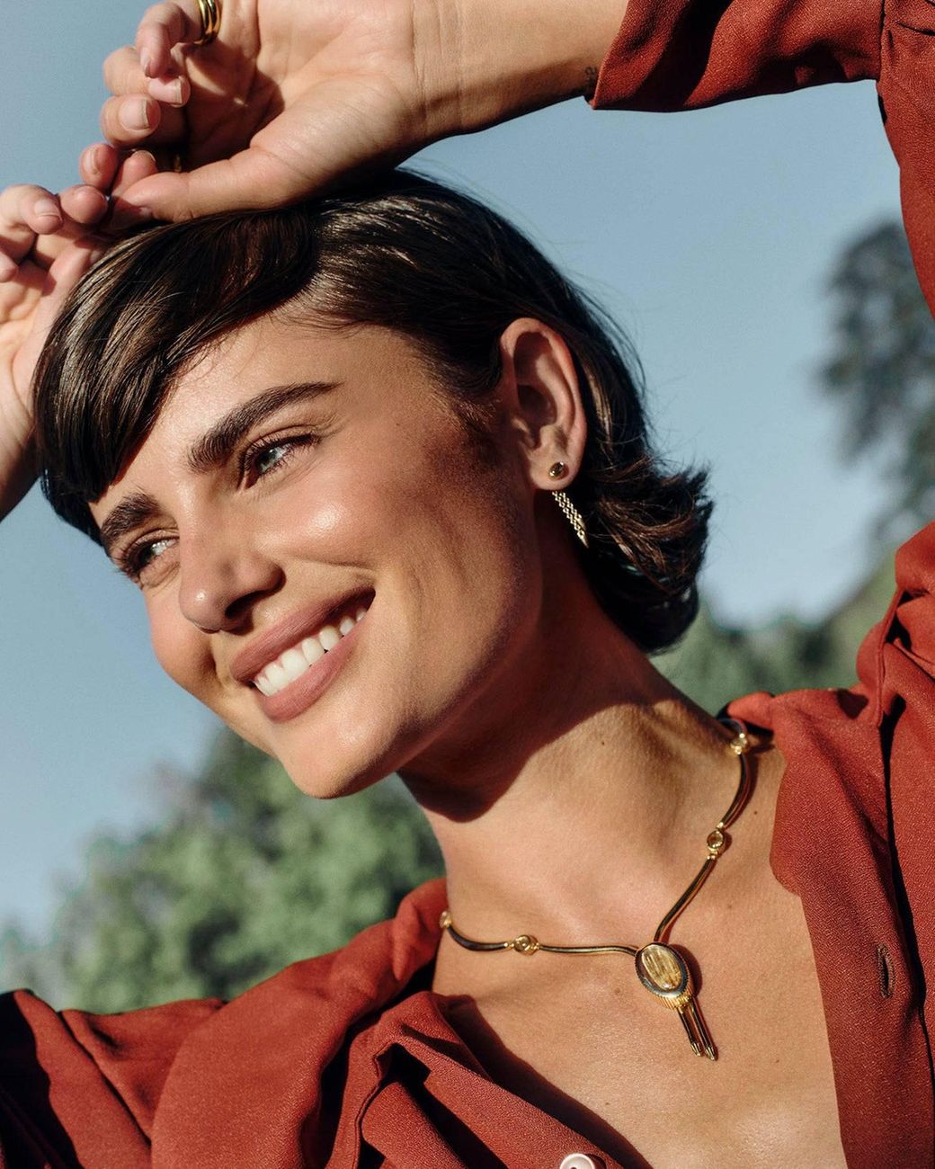 Stone Fruit Metallic Bolo Chain Earrings