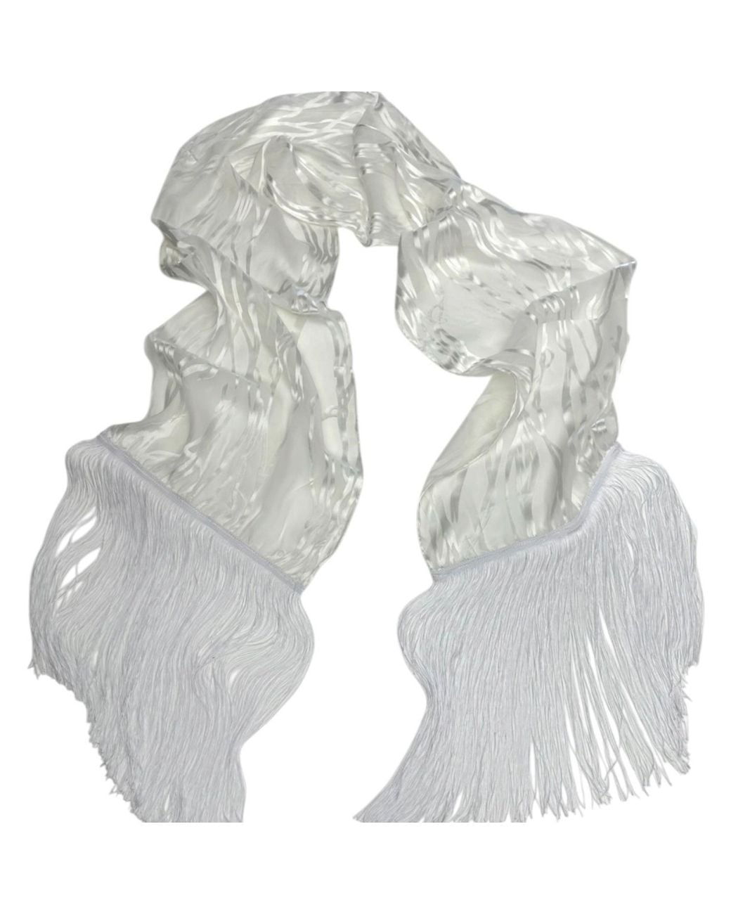 Maryell Gray Silk Dévoré Waves Satin Scarf With Long Fringe, Gift