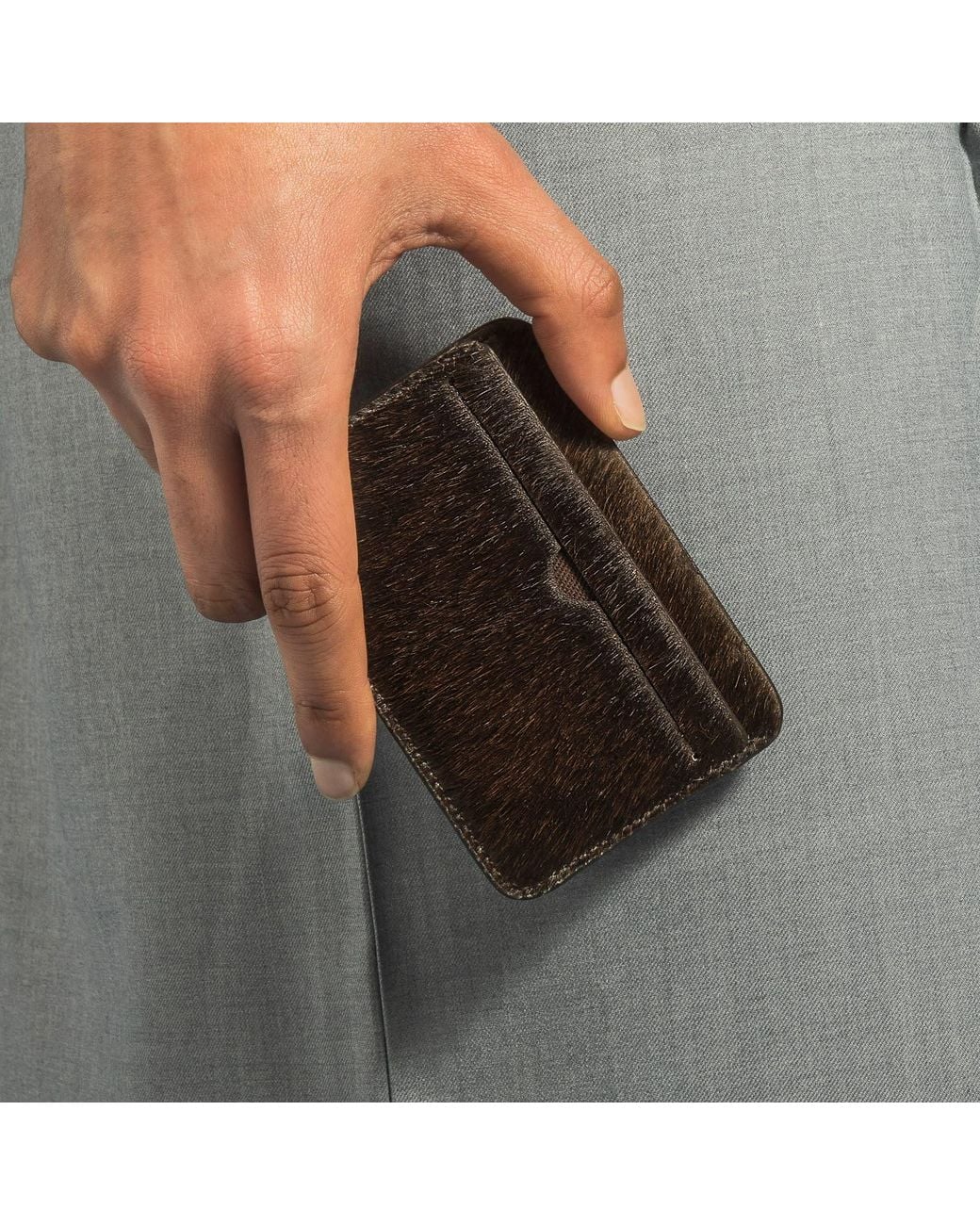 godi. Black Hair-On Hide Leather Cardholder – Slim Cowhide Wallet for men