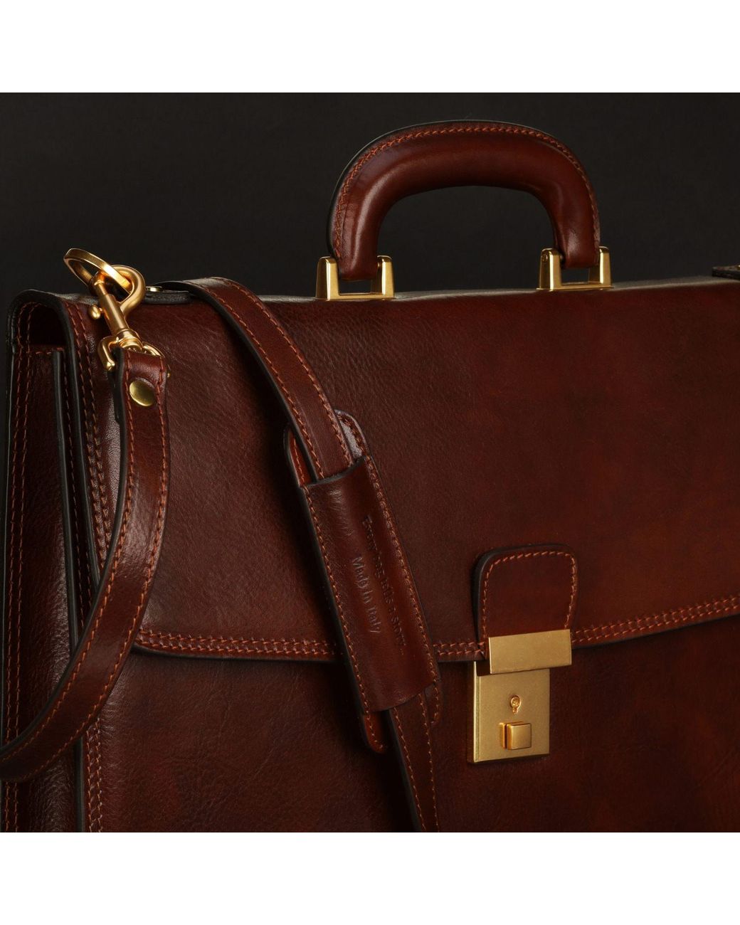Time Resistance Brown Leather Briefcase for men