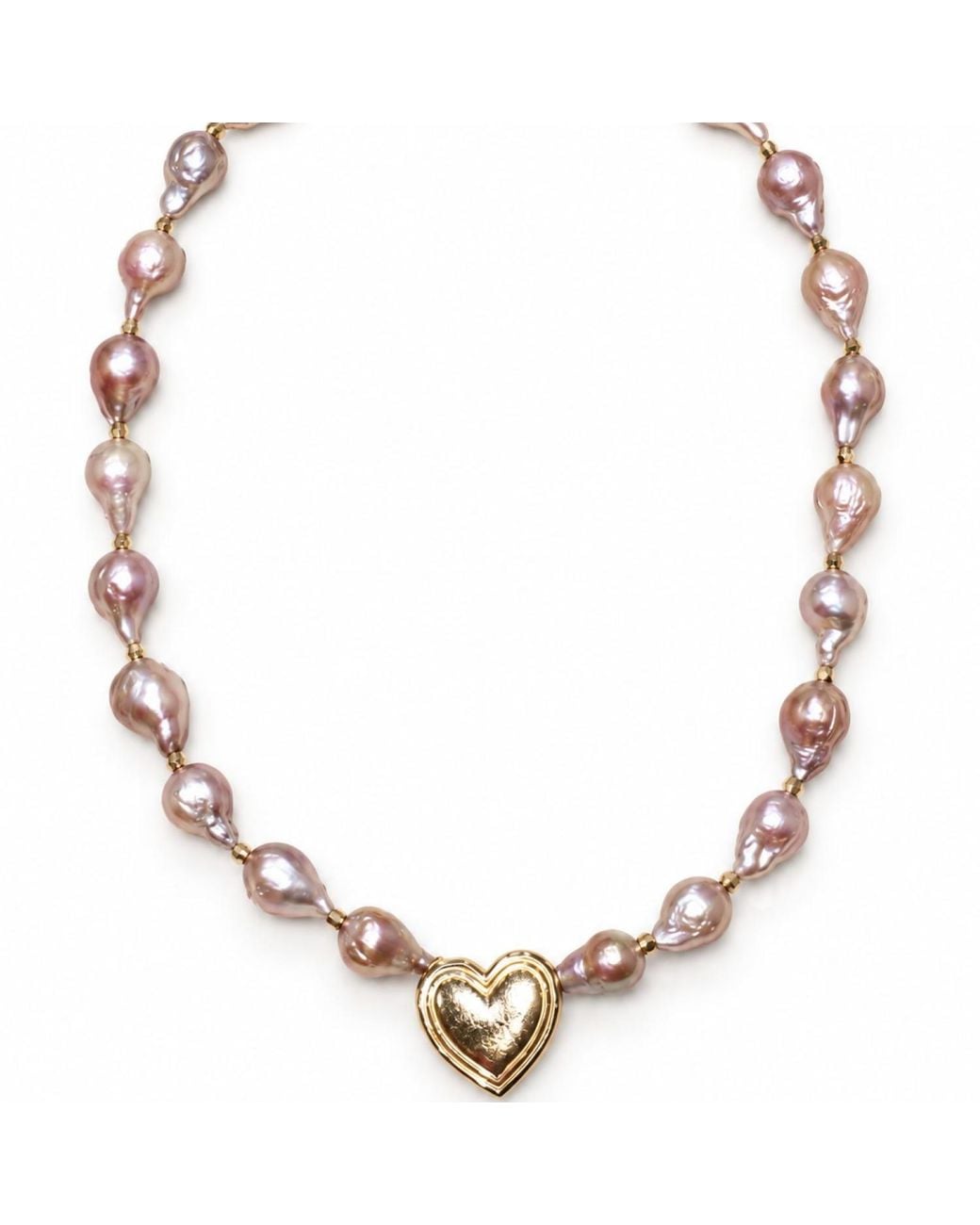 Way to Chic Metallic Rose Baroque Pearl Necklace With Vintage Heart Pendant