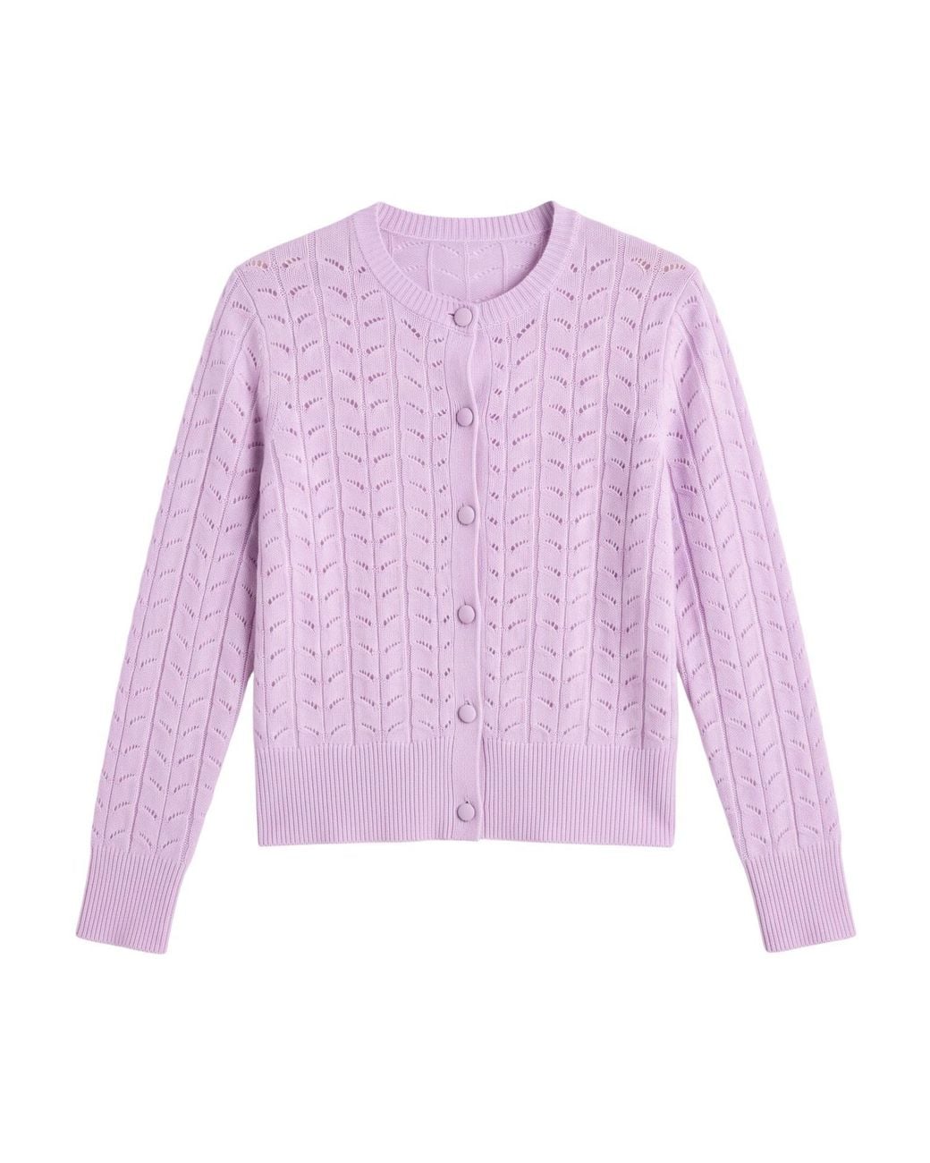 Brodie Cashmere Purple Shell Pointelle Cashmere Cardigan