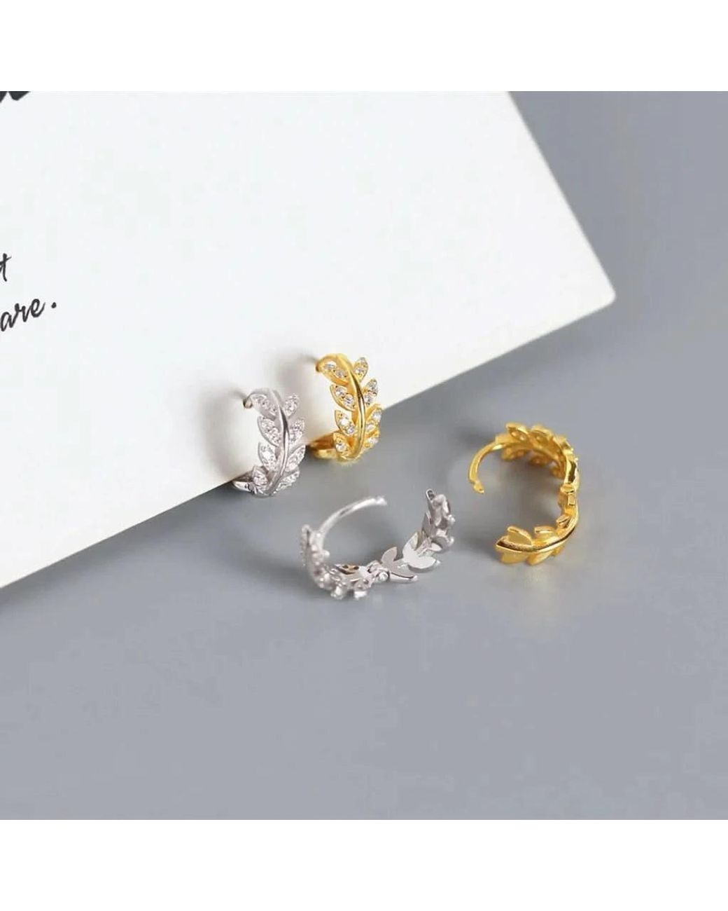 Angel Barocco Metallic Leaf Diamond Hoop Earrings
