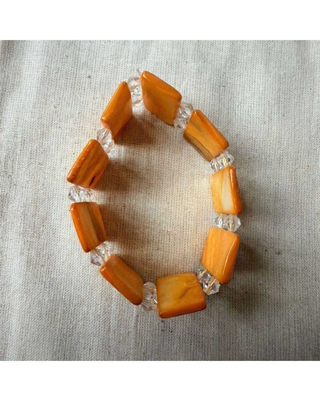 Saéa Orange Shell Pearl Chunky Tile Stretch Bracelet