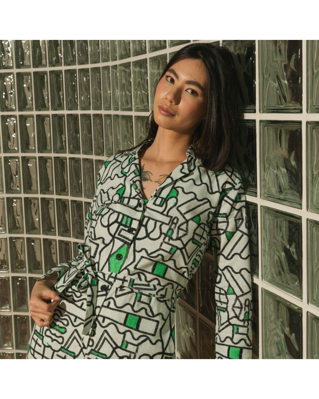 Wild Clouds Green Organic Cotton & Linen Jumpsuit