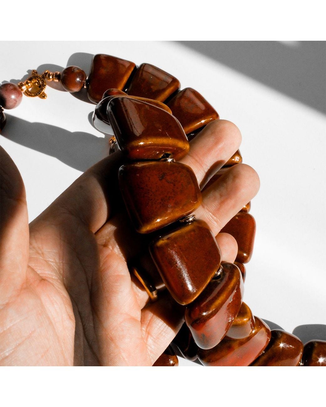Edgar Navarro Jewelry Brown Navarro Trapezoid Ceramic Statement Necklace With Jasper Stones & -Plated Details