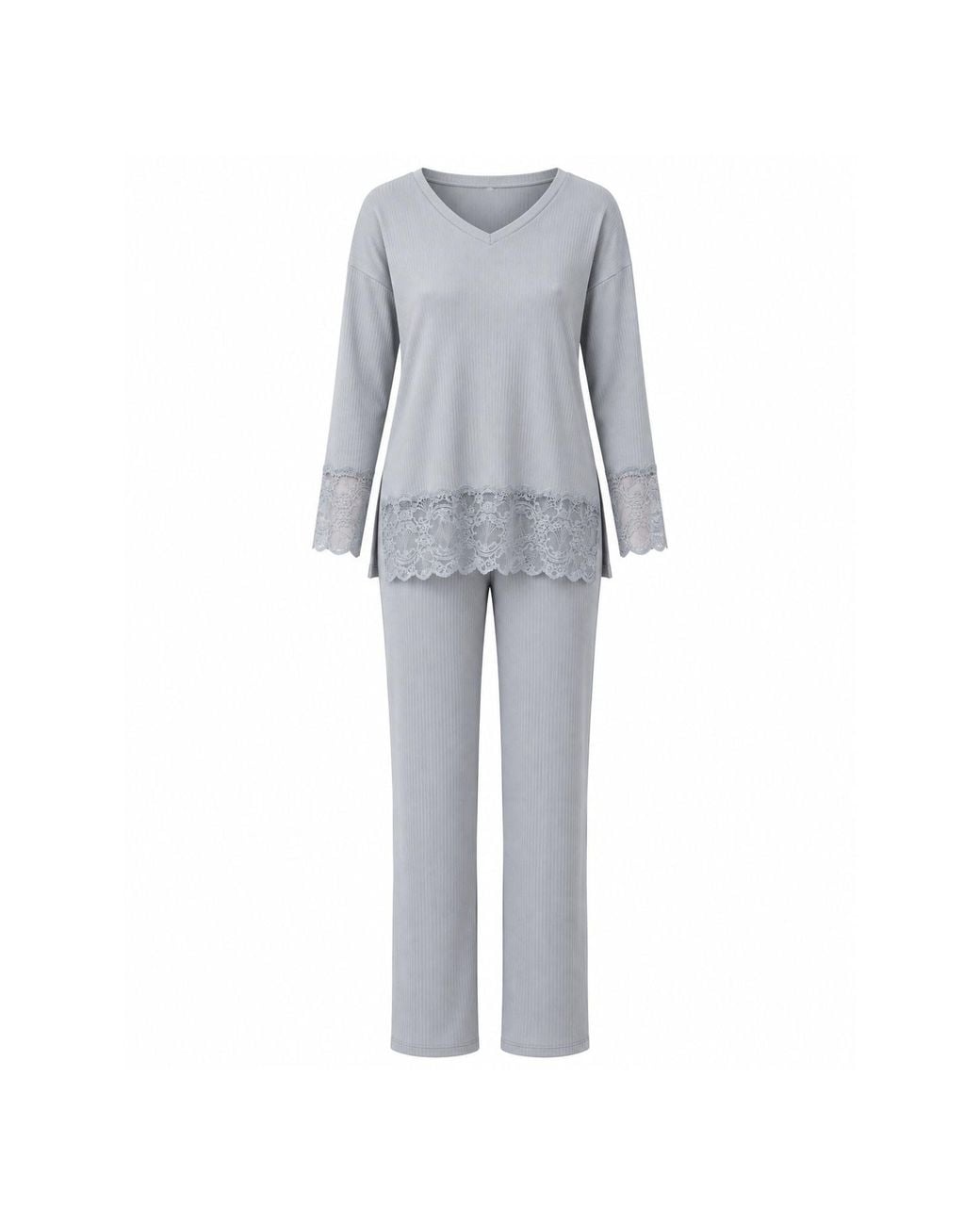 Oh!Zuza Gray Santal Lace Trim Long Pyjama Set – Mint