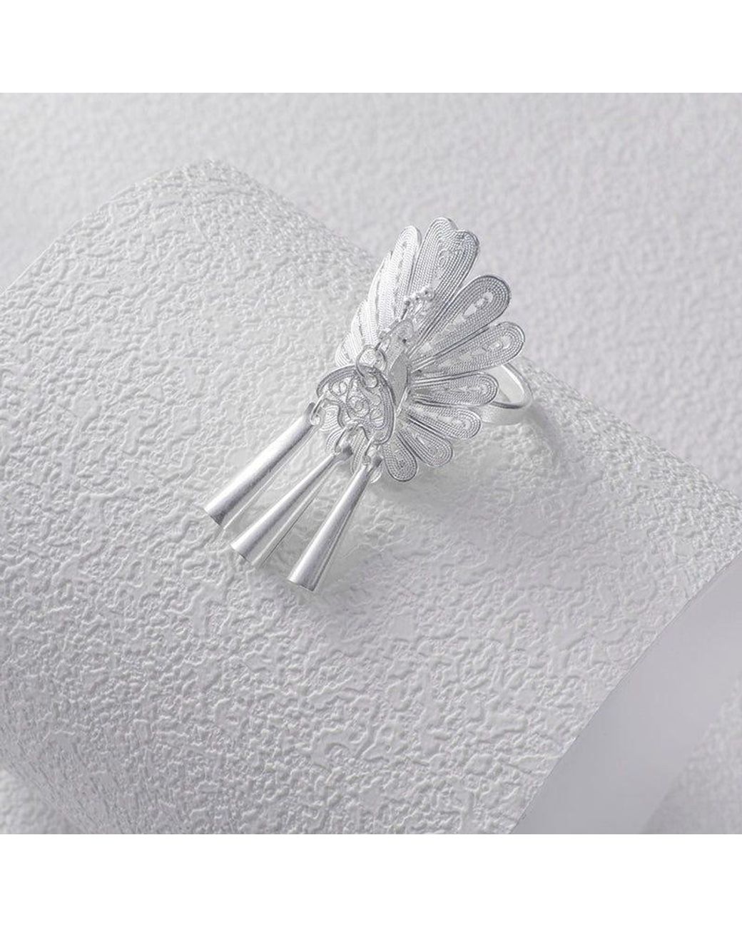 Far East Jewelry White Handcrafted Phoenix Chasing Ring