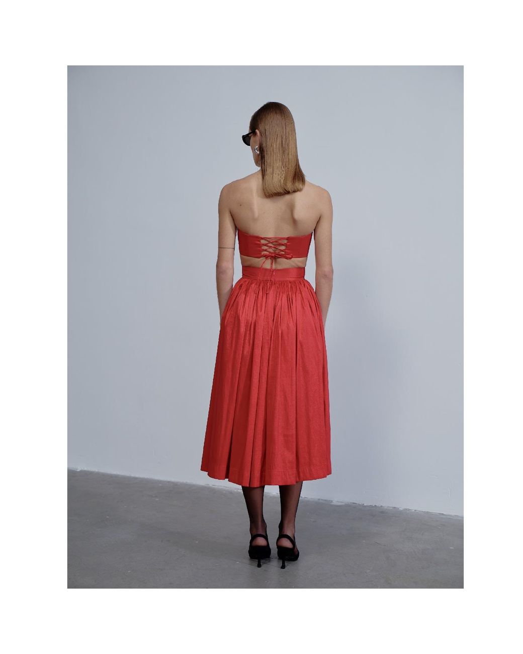 NAZLI CEREN Red Lou Lou Midi Skirt