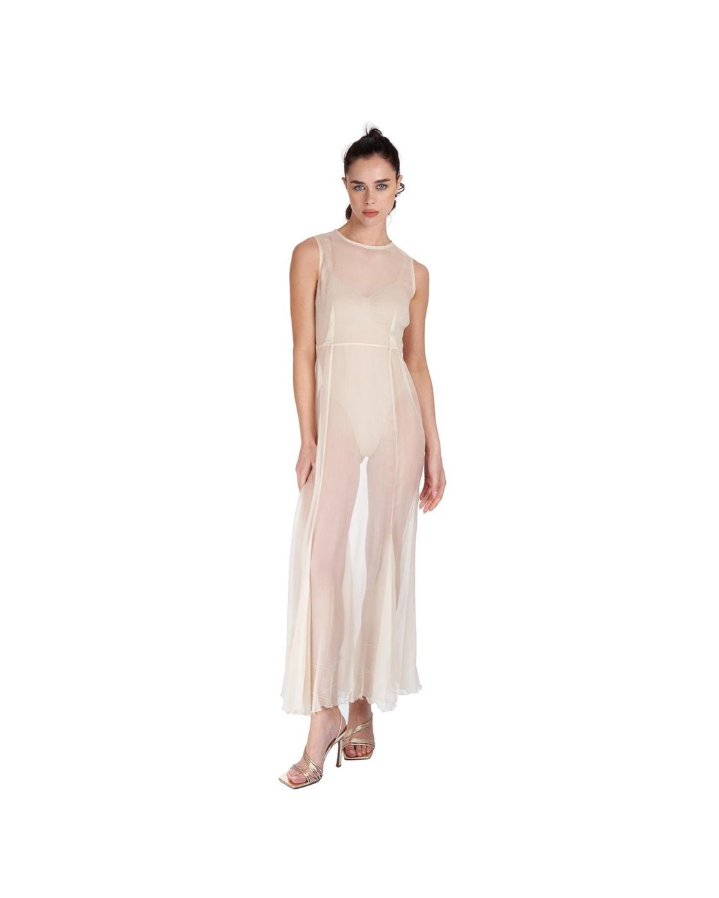 Sofia Tsereteli White Silk Crepon Transparent Dress In Nude