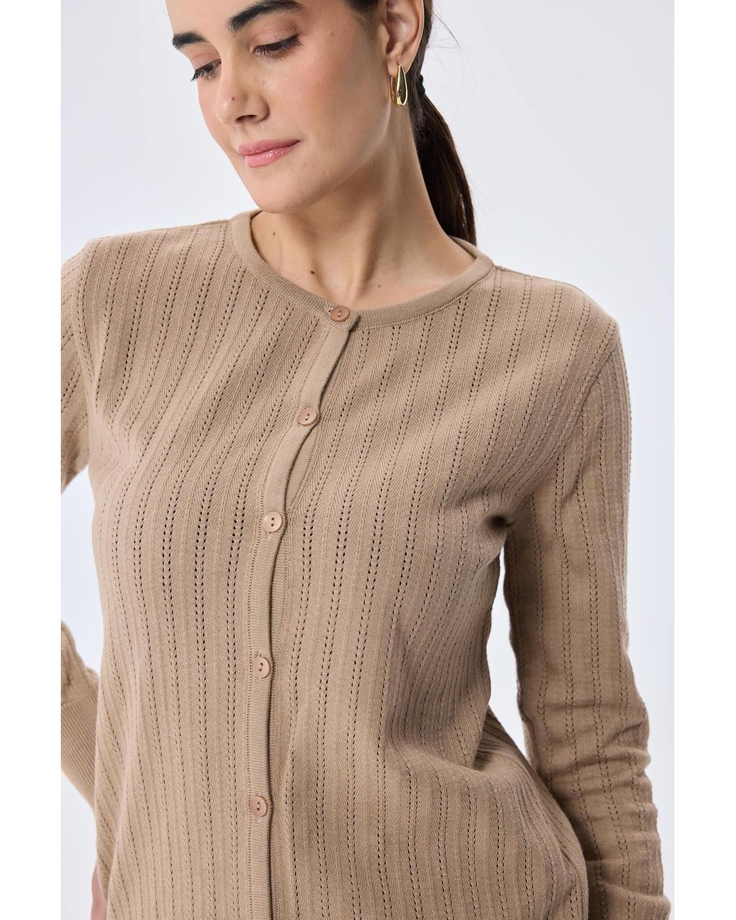 Peraluna Brown Celine Openwork Knit Cardigan