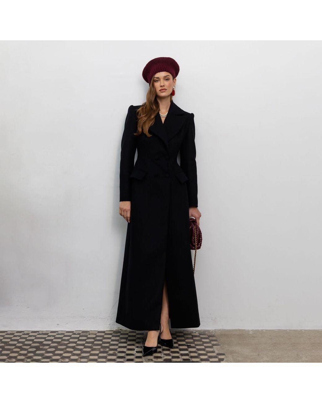 Mandragora Black Wool Double Breasted Long Coat Thoren