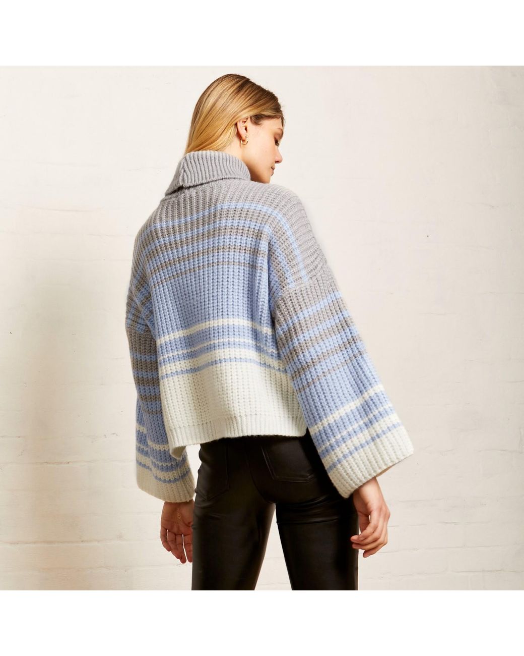 Cara & The Sky Blue Megan Stripe Roll Neck Jumper Silver Grey