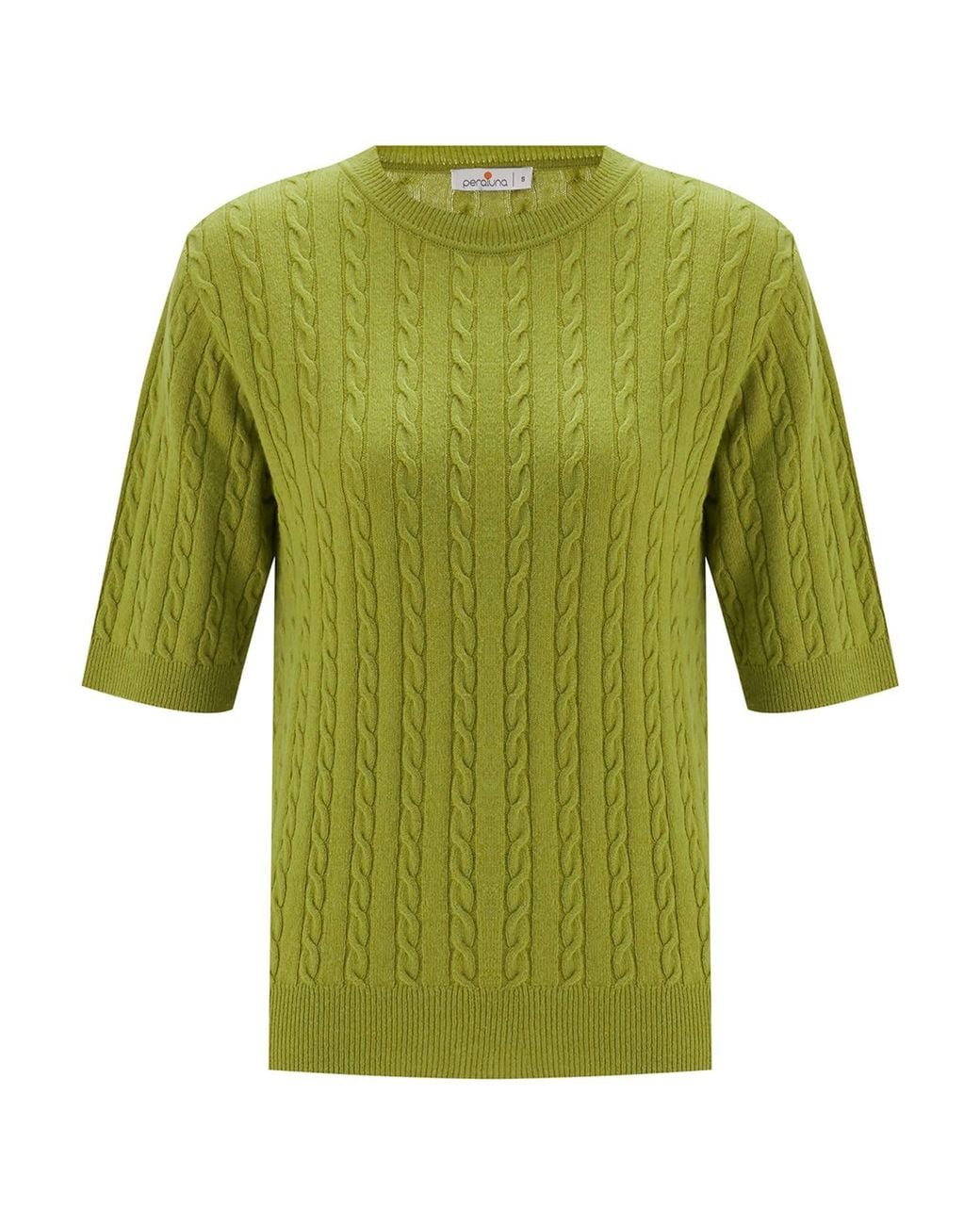 Peraluna Green Nicole Cable Knit Cashmere Blend Short Sleeve Blouse