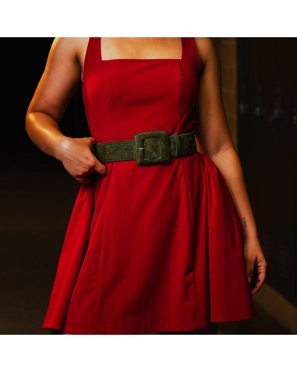 BeltBe Green Suede Square Buckle Belt