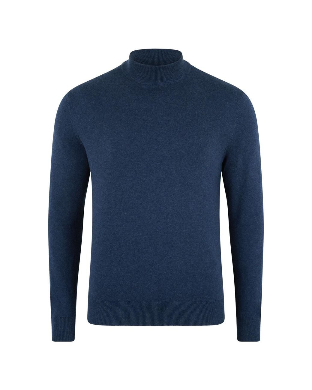 Paul James Knitwear Blue Ultra Fine Cotton Mock Turtle Neck Spencer Jumper for men